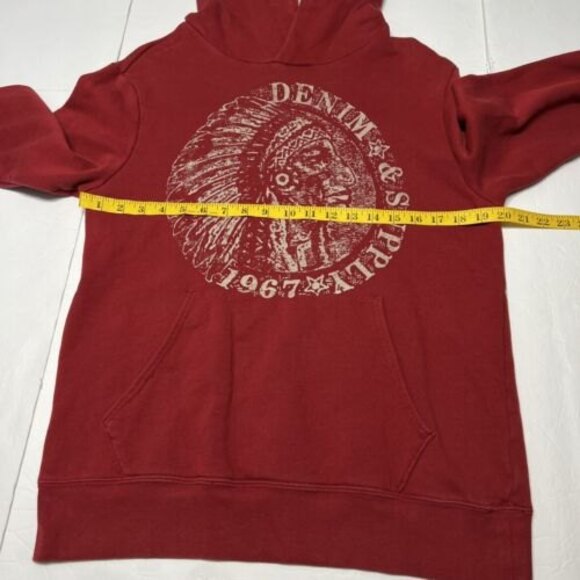 Denim Supply Ralph Lauren Mens Pullover Terry Hoodie Native Chief Size M Red - Picture 4 of 7